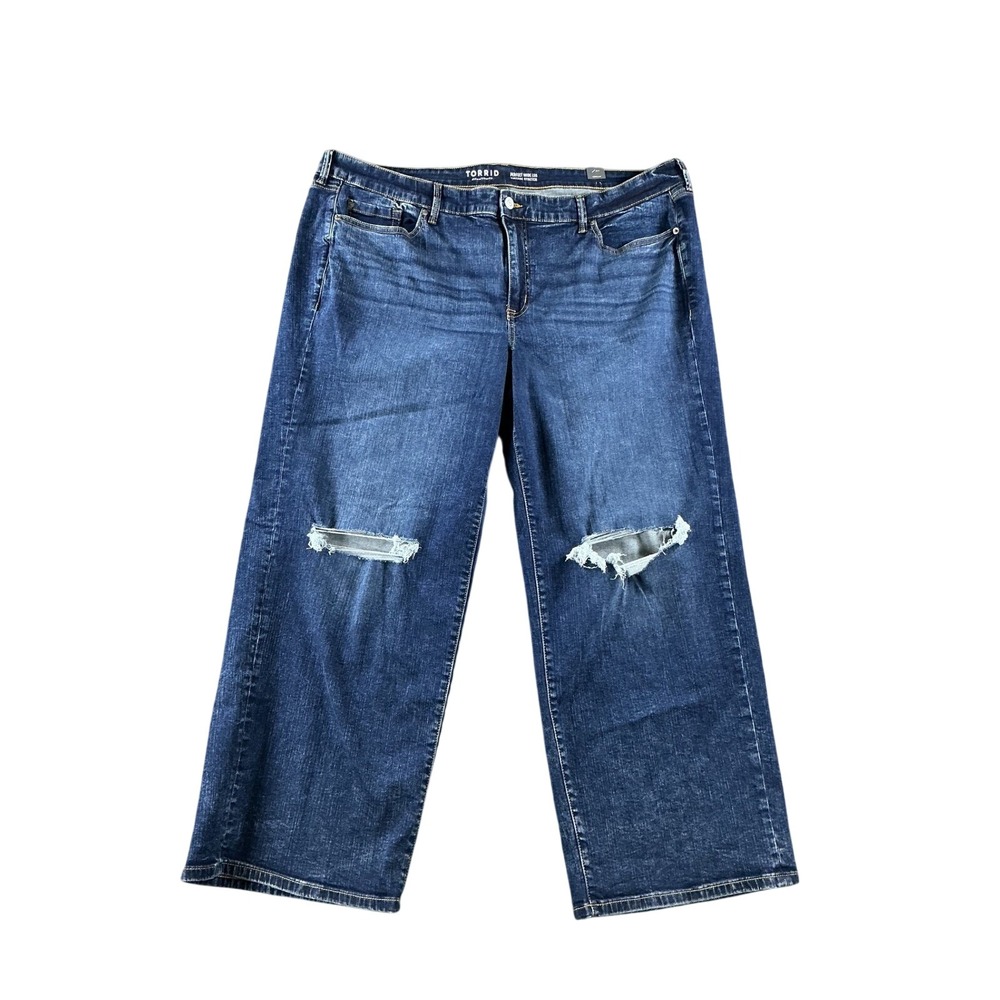 Torrid Perfect Wide Leg Vintage Stretch Ripped Jeans Blue Denim 22R NEW